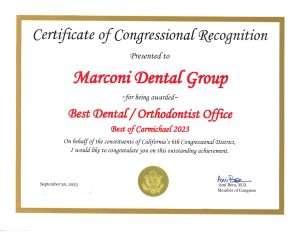 Certificate of Congressional Recognition for Marconi Dental Group certificate image